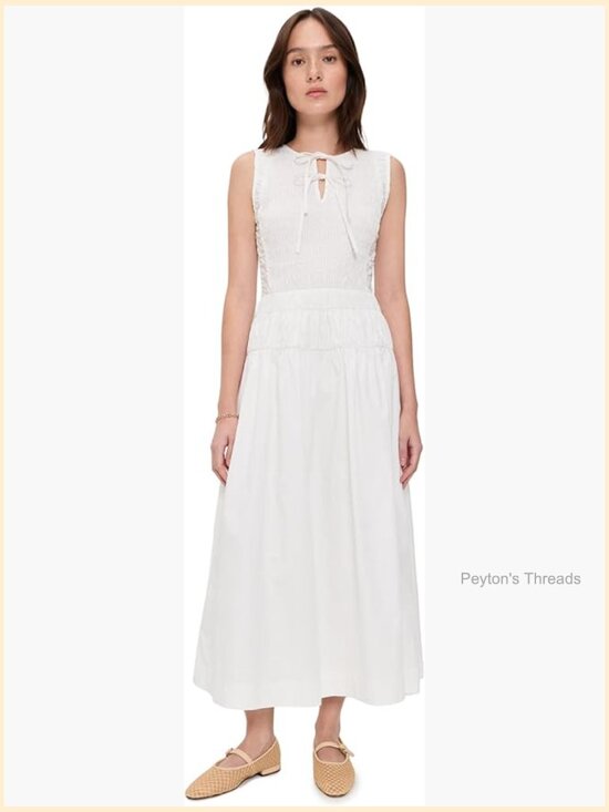 Dresses & Skirts - Smocked Elastic Bodice Midi Dress - Lightweight Cotton Blend
